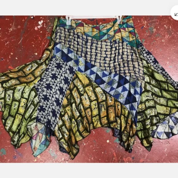 Nwt FUNKY STUFF hippy patch asymmetrical rayon twill hanky SKIRT 1X - Picture 3 of 3